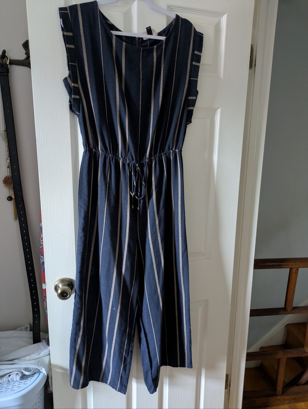 Universal Thread Navy Striped Jumpsuit Medium Elastic Waist Boho Minimalist